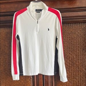 Ralph Lauren Long Sleeve Quarter-Zip Polo Shirt - White, Red, Black